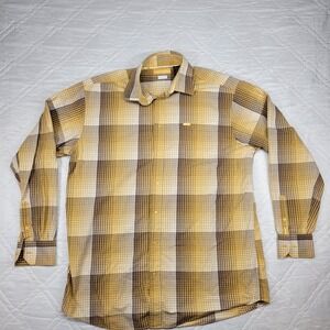 ENYCE long sleeve brown plaid‎ dress shirt men's 3XL